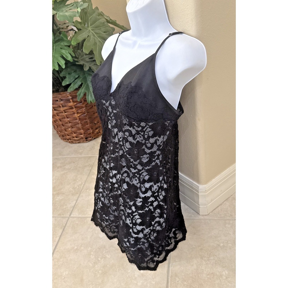VTG Sensara Lace Floral Black Slip Dress Intimate‎ Apparel Fairy Goth Sz L **